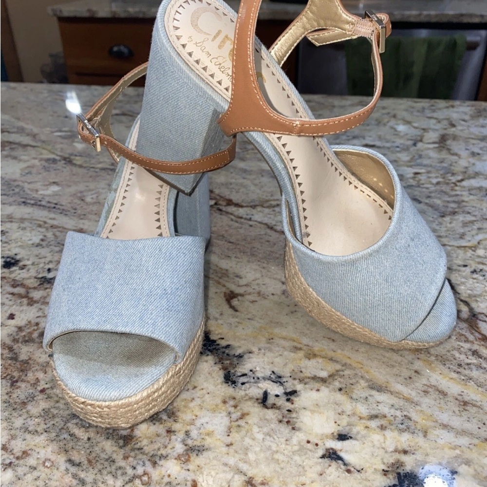 Circus By Sam Edelman Block Heeled Sandal Blue Denim Heels Size 6.5 EUC